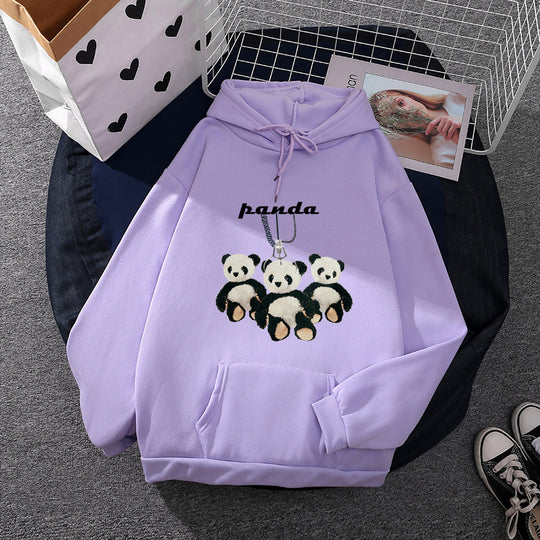 Damen nan oversized Kapuzenpullover mit Plüsch-Panda-Applikation und Kängurutasche Shop Nory