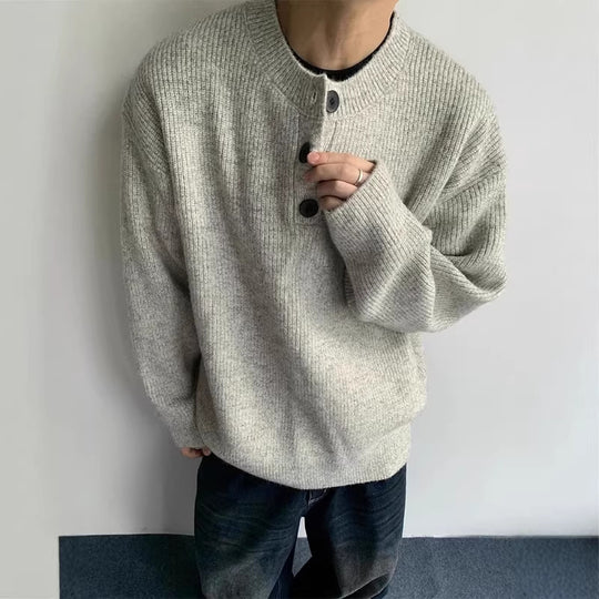 Herren Oversized Strickpullover mit Dreiknopf-Henleypasse Shop Nory