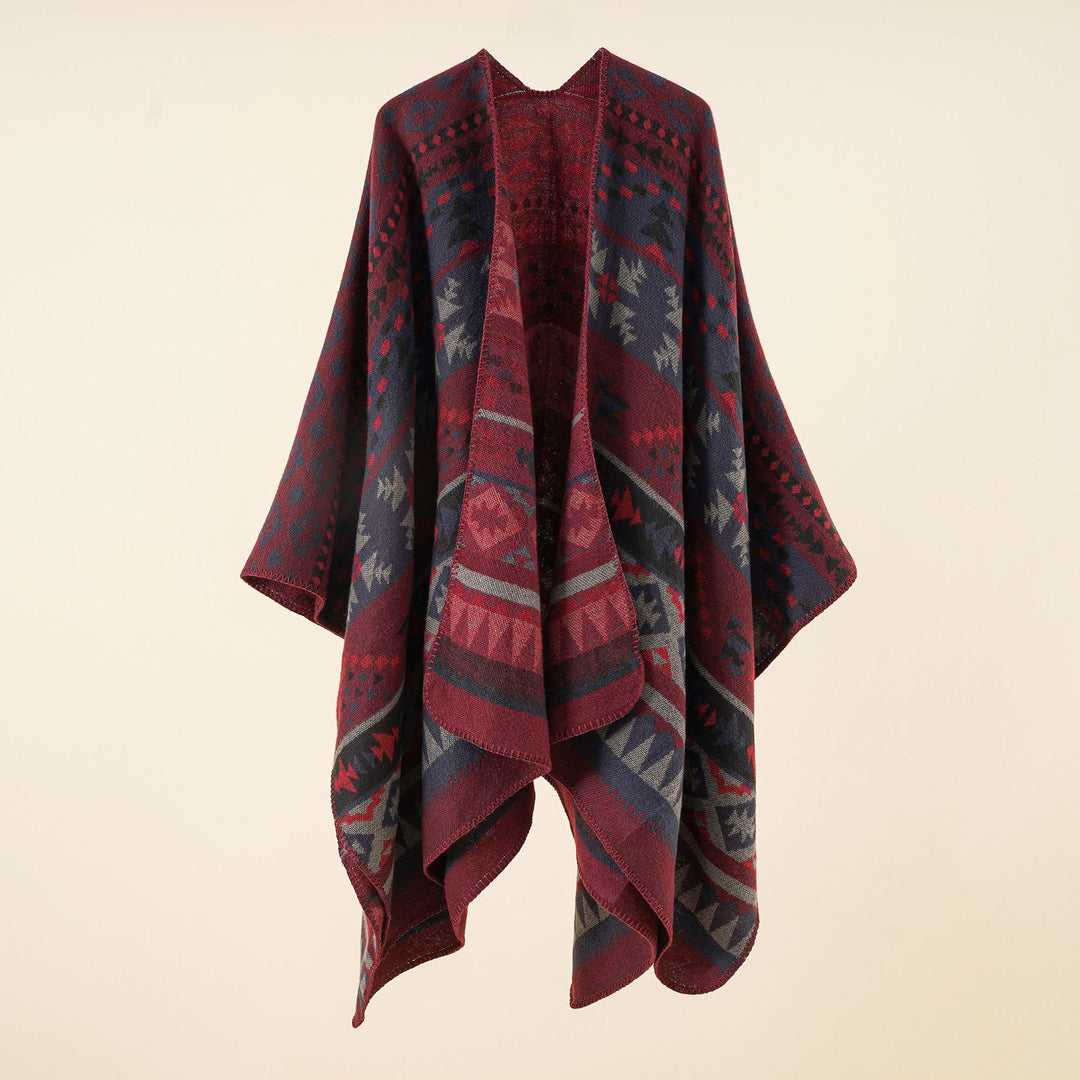 Damen Grobgewebter Ethno-Poncho mit Fransen Shop Nory