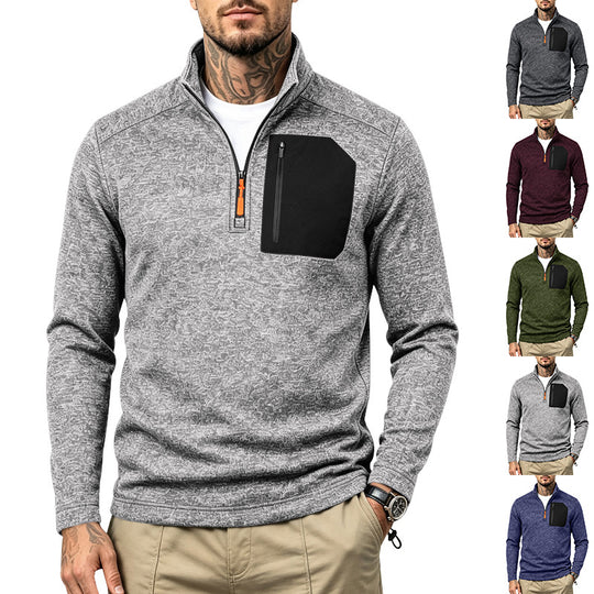 Herren Texturierter Troyer-Pullover mit halbem Reißverschluss und Brust-Zip-Tasche Shop Nory