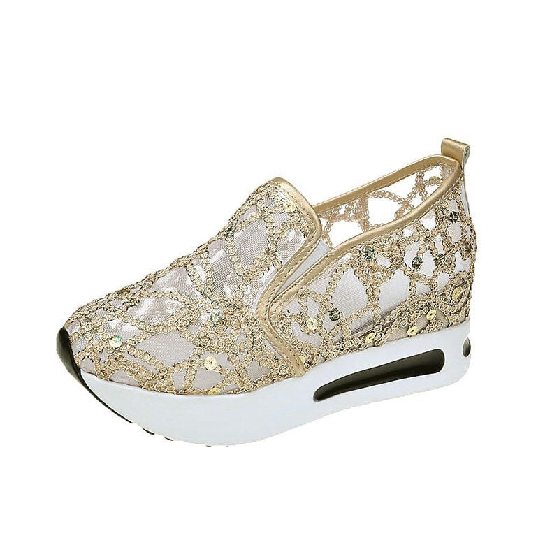 Damen Plateausneaker mit verstecktem Keil und Spitzenbesatz Shop Nory