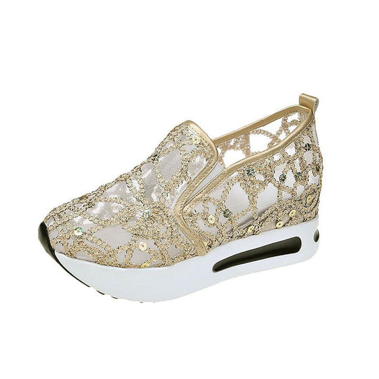 Damen Plateausneaker mit verstecktem Keil und Spitzenbesatz Shop Nory