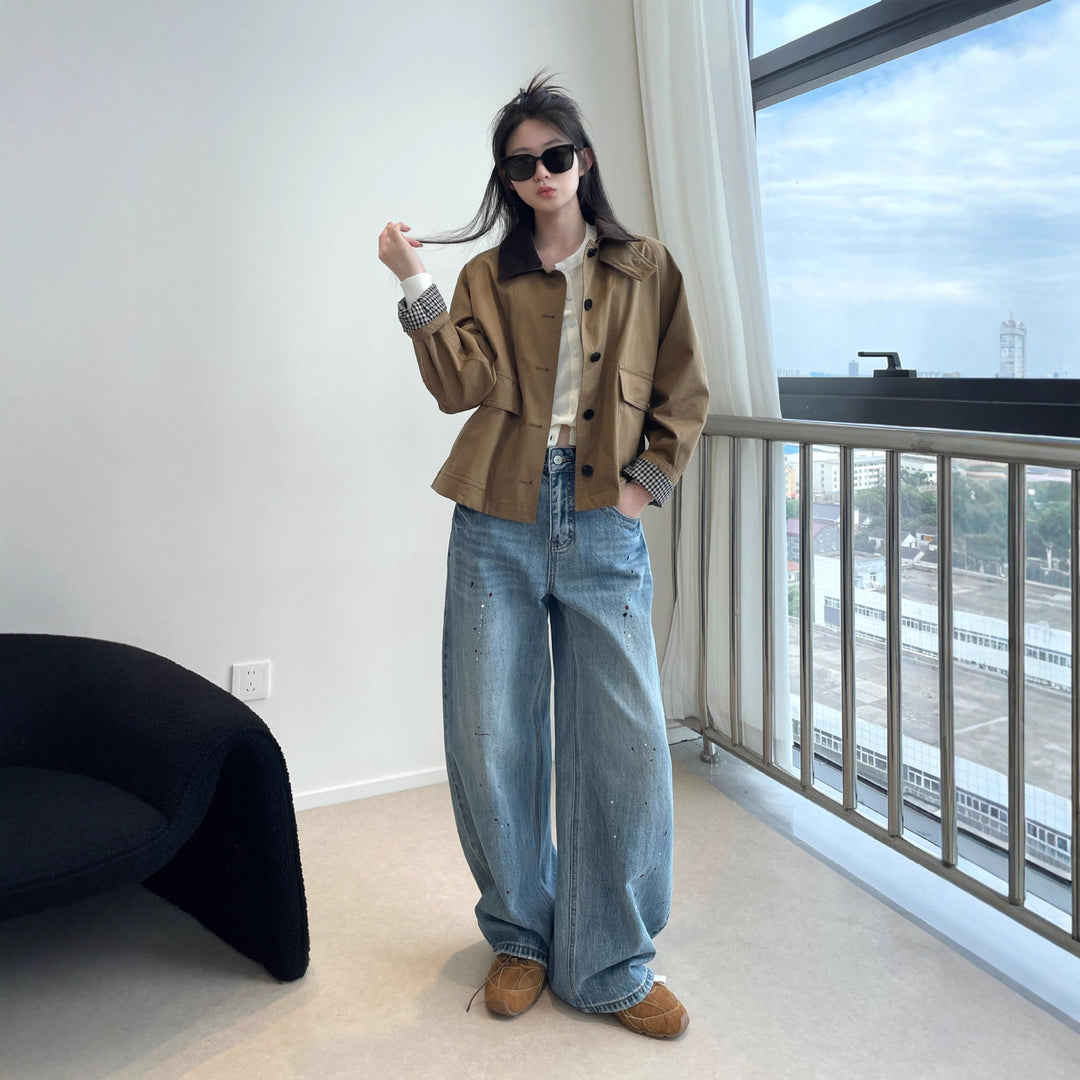 Damen Kurzjacke im Worker-Stil mit Cordkragen und aufgesetzten Pattentaschen Shop Nory