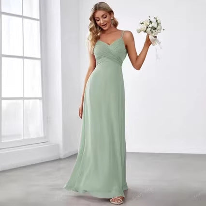 Damen Chiffon Maxikleid mit elegantem V-Ausschnitt und gerafftem Oberteil Shopnory