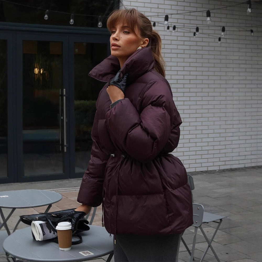 Damen Wattierte Taillierte Steppjacke mit Tunnelzug & hohem Stehkragen Shop Nory