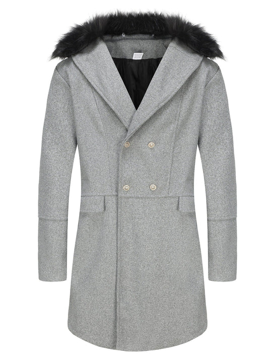 Herren elegante Wolljacke mit kunstfellkragen