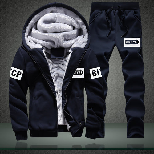 Herren warmes zweiteiliges Trainingsset mit Teddyfutter, Kapuzenjacke und Kordel-Jogginghose Shop Nory
