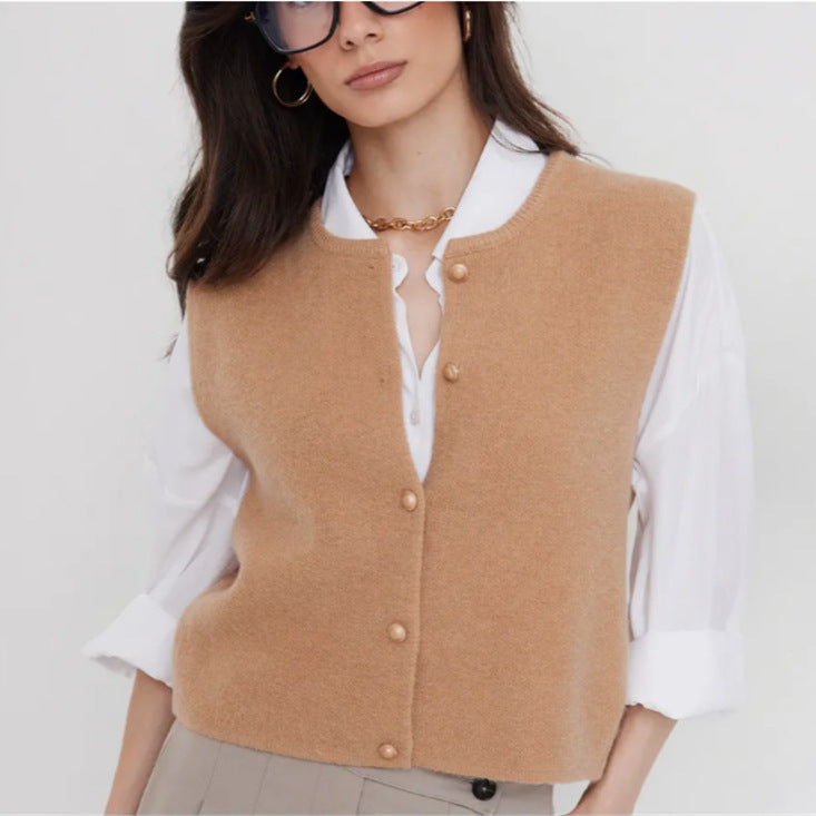 Damen Strickweste elegant mit Knopfverschluss