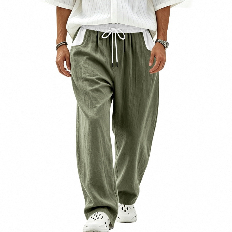 Herren Locker sitzende Leinen-Mischstoff Freizeithose mit Elastischem Tunnelzug und Seitentaschen Shop Nory