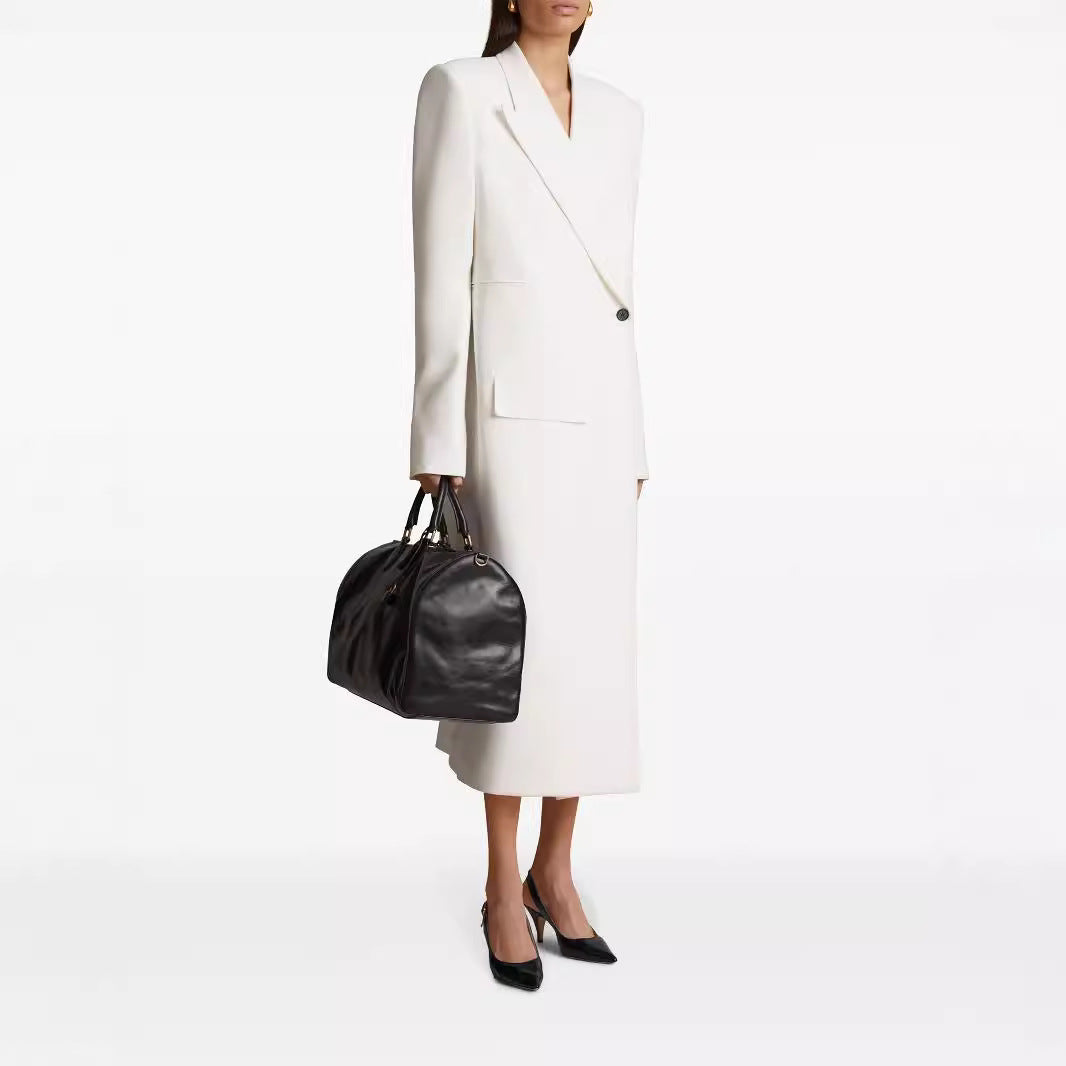 Damen Langes einreihiges Blazerkleid mit schlanker Silhouette und Pattentaschen Shop Nory