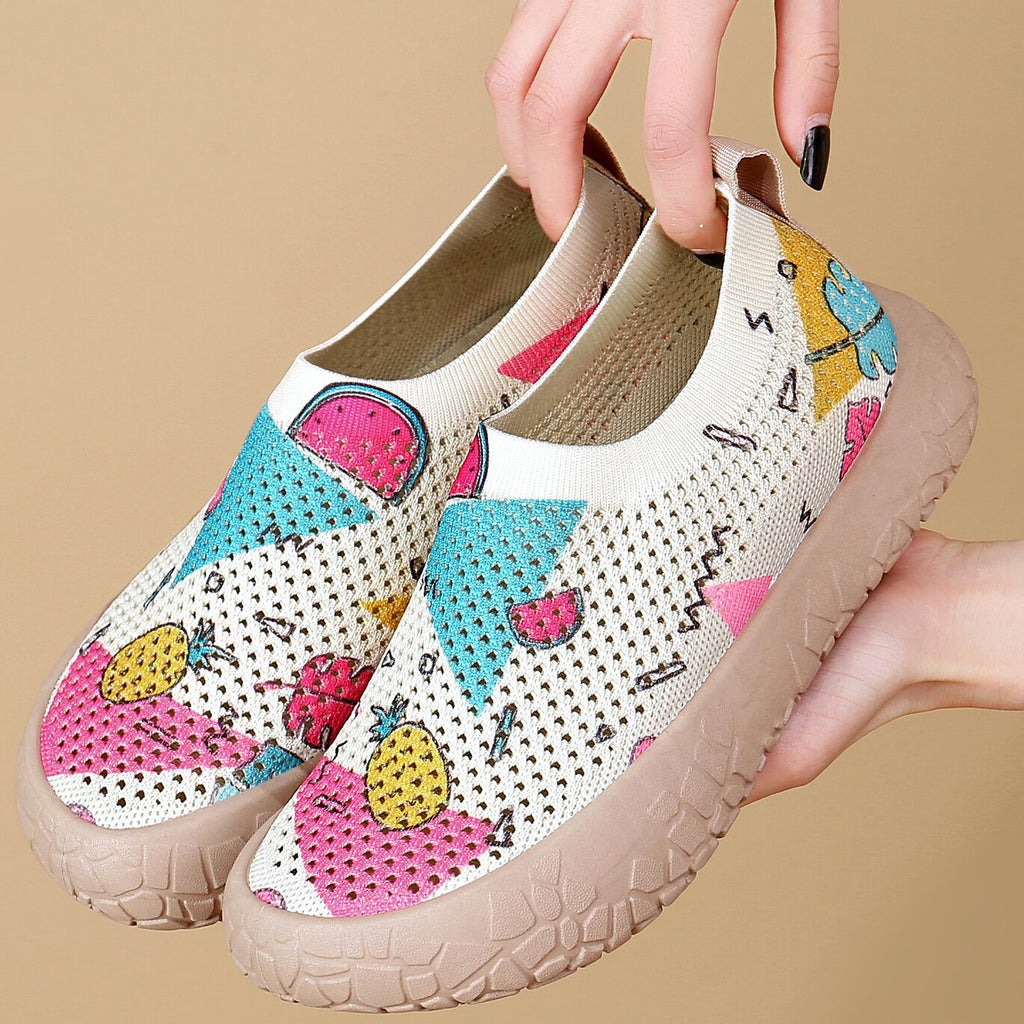 Damen Slip-On Freizeit-Schuhe mit Blumenmuster und rutschfester Sohle
