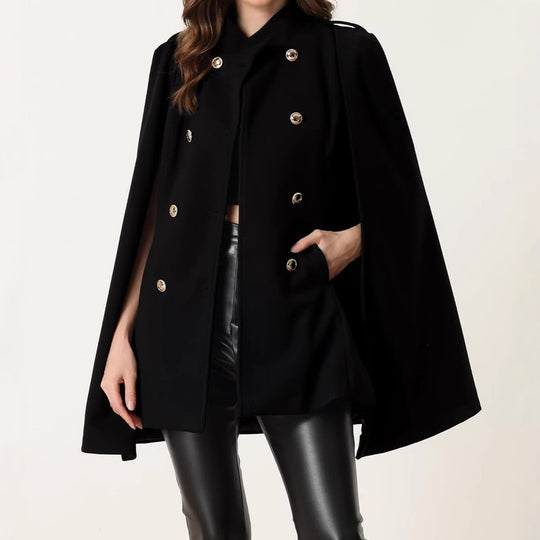 Damen Kurzcape-Mantel aus Wollmix mit Doppelreiher Schulterriegeln und Arm-Schlitzen Shop Nory