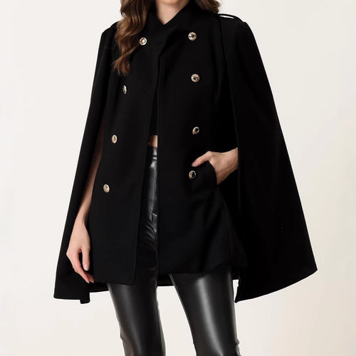 Damen Kurzcape-Mantel aus Wollmix mit Doppelreiher Schulterriegeln und Arm-Schlitzen Shop Nory