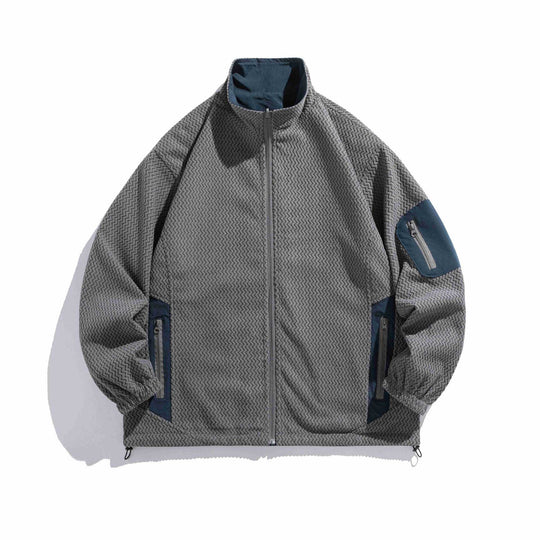 Unisex Struktur‑Fleecejacke mit hohem Stehkragen, Reißverschluss‑Taschen und Tunnelzugsaum Shop Nory