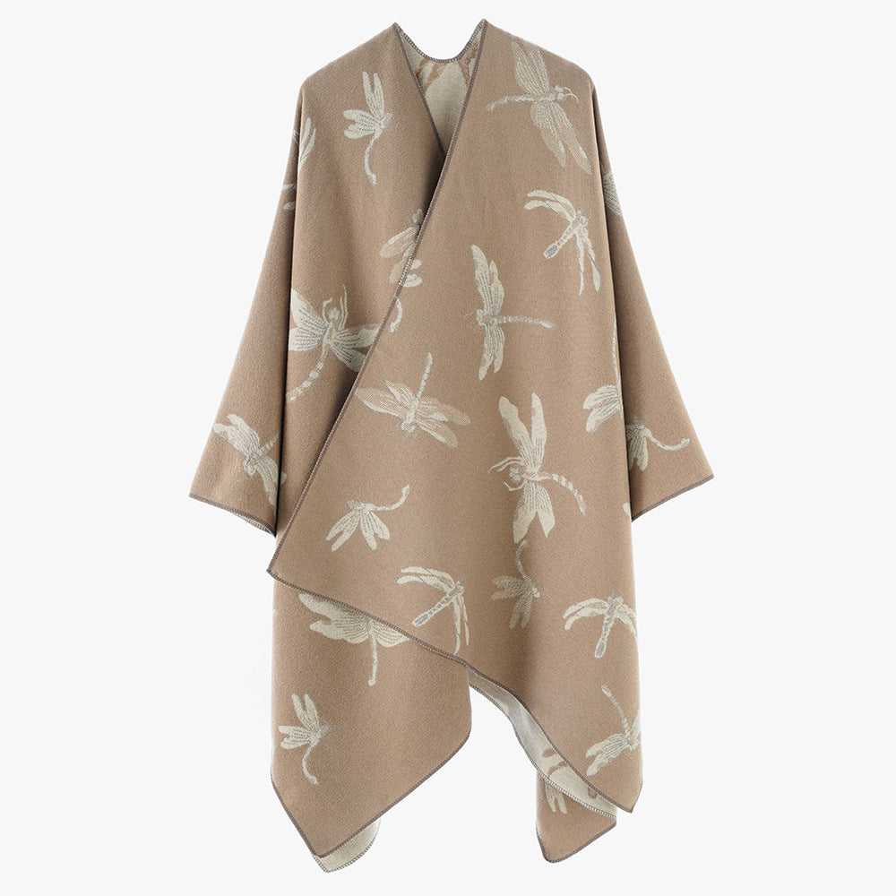 Damen Wendbarer Jacquard-Poncho mit Libellenmotiv Shop Nory