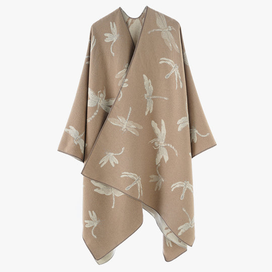 Damen Wendbarer Jacquard-Poncho mit Libellenmotiv Shop Nory