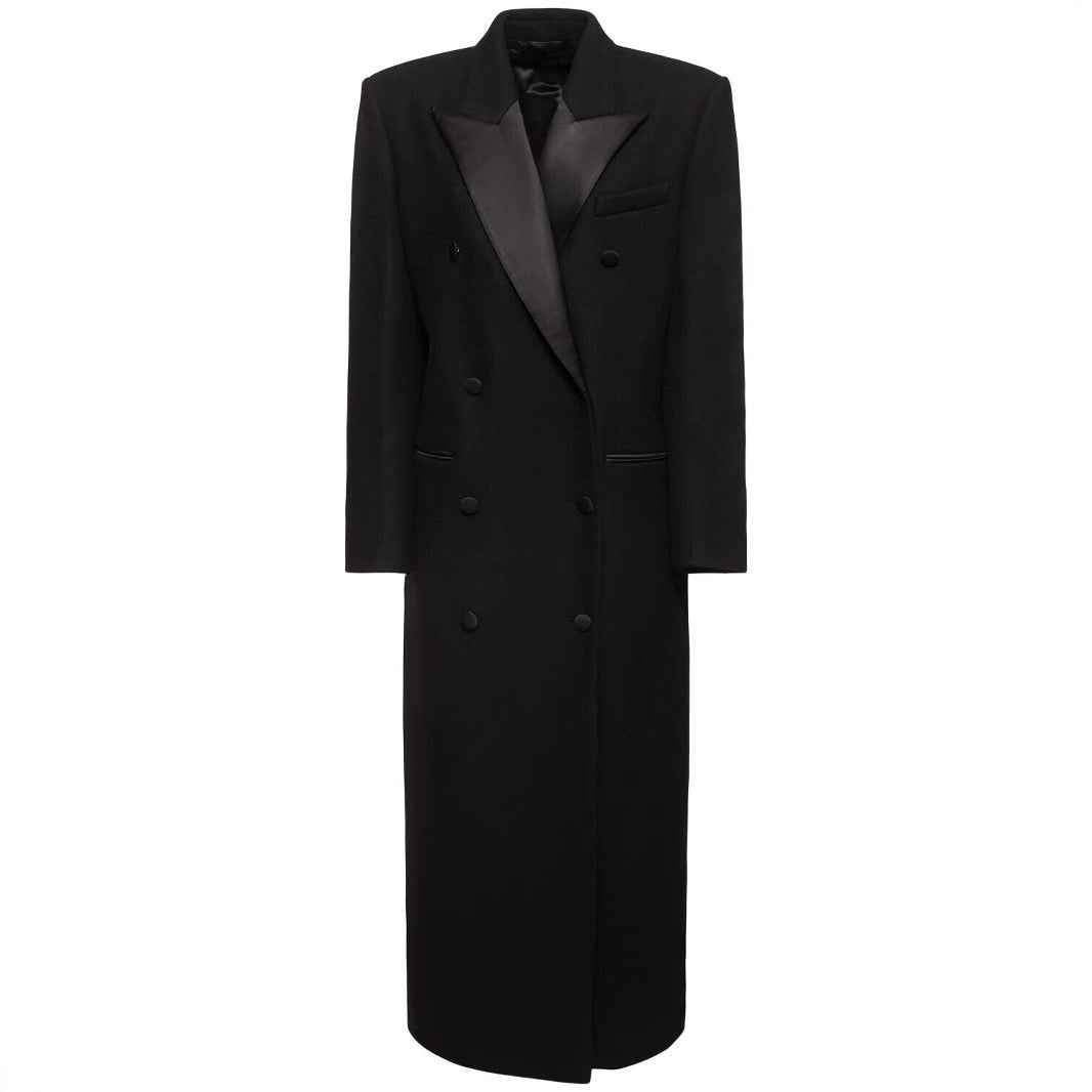 Damen Doppelreihiger Maximalistischer Wollmantel mit Smokingkragen Shop Nory