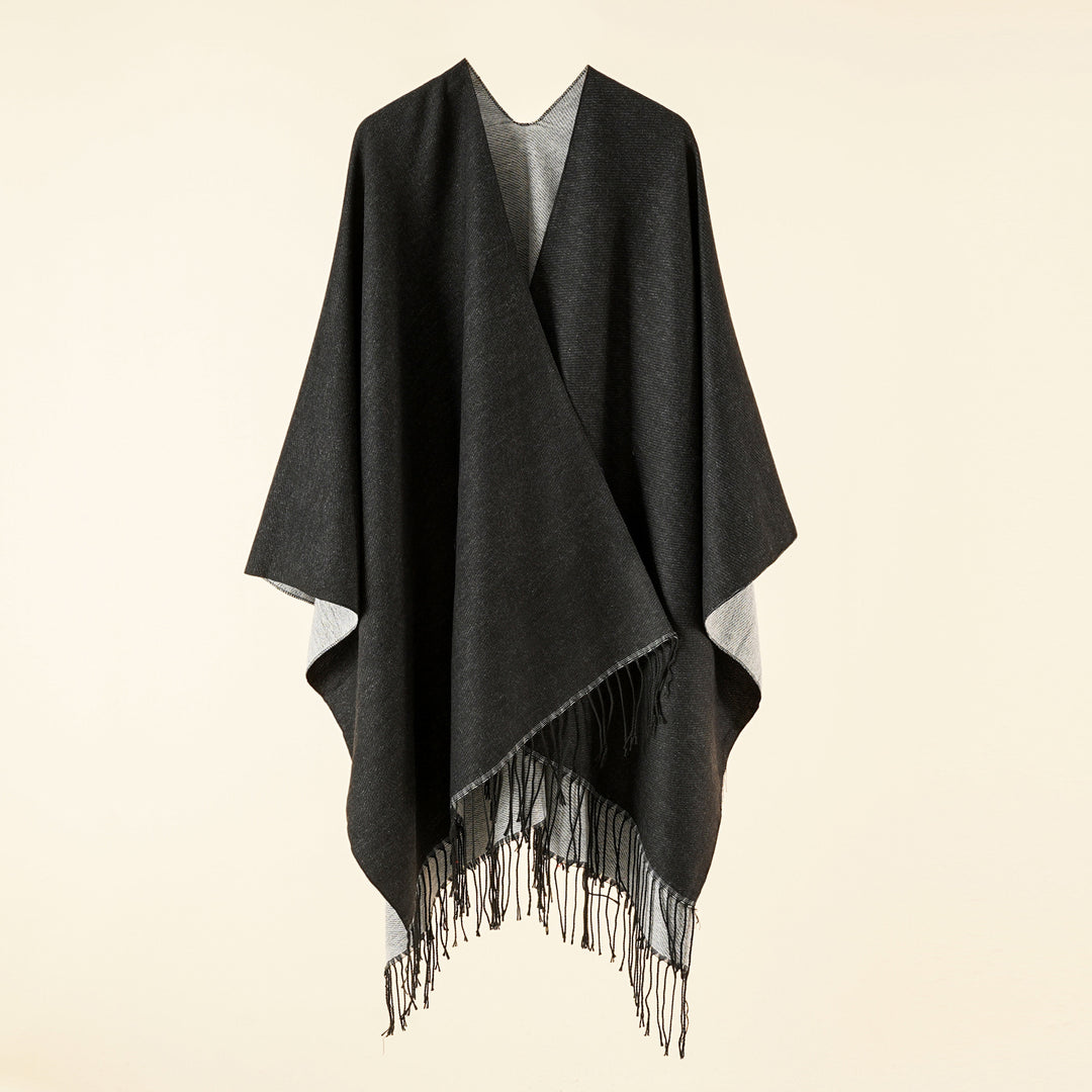 Damen Großer Ruana‑Poncho aus feinem Wollmix mit Fransen und offenem Fall Shop Nory