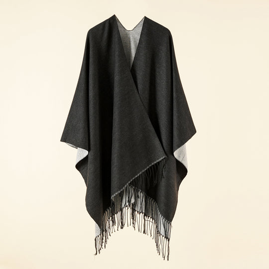 Damen Großer Ruana‑Poncho aus feinem Wollmix mit Fransen und offenem Fall Shop Nory