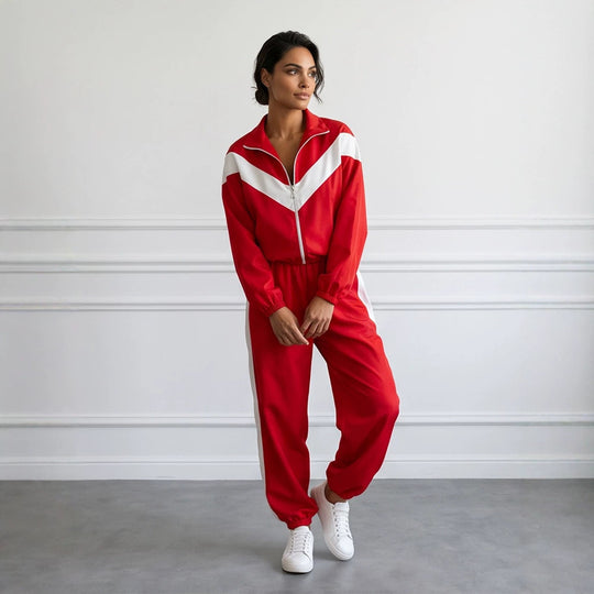 Damen Retro-Trainingsanzug mit Reißverschlussjacke und elastischer Bundhose Shop Nory