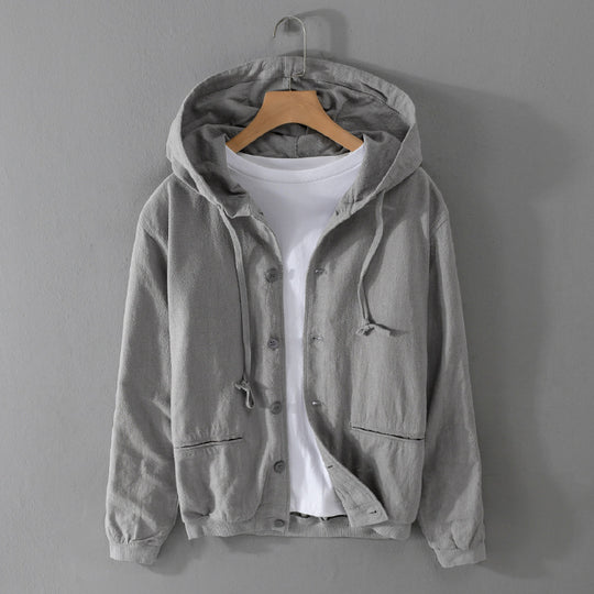 Herren Leichte Leinen-Hoodiejacke mit Knopfleiste und Kordelzug Shop Nory