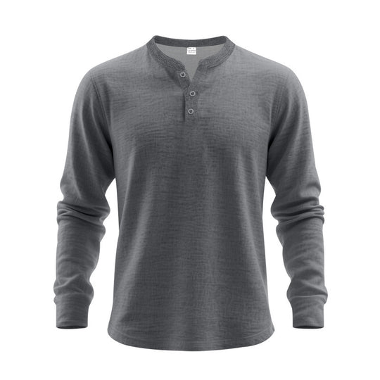 Herren nan langärmeliges Henleyshirt aus Thermo-Baumwollmix mit kurzer Knopfleiste und geripptem Kragen Shop Nory