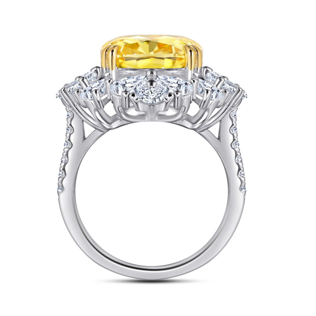 Damen eleganter Ring mit strahlendem gelben Hauptstein und hochwertigem Zirkonia-Besatz Shop Nory