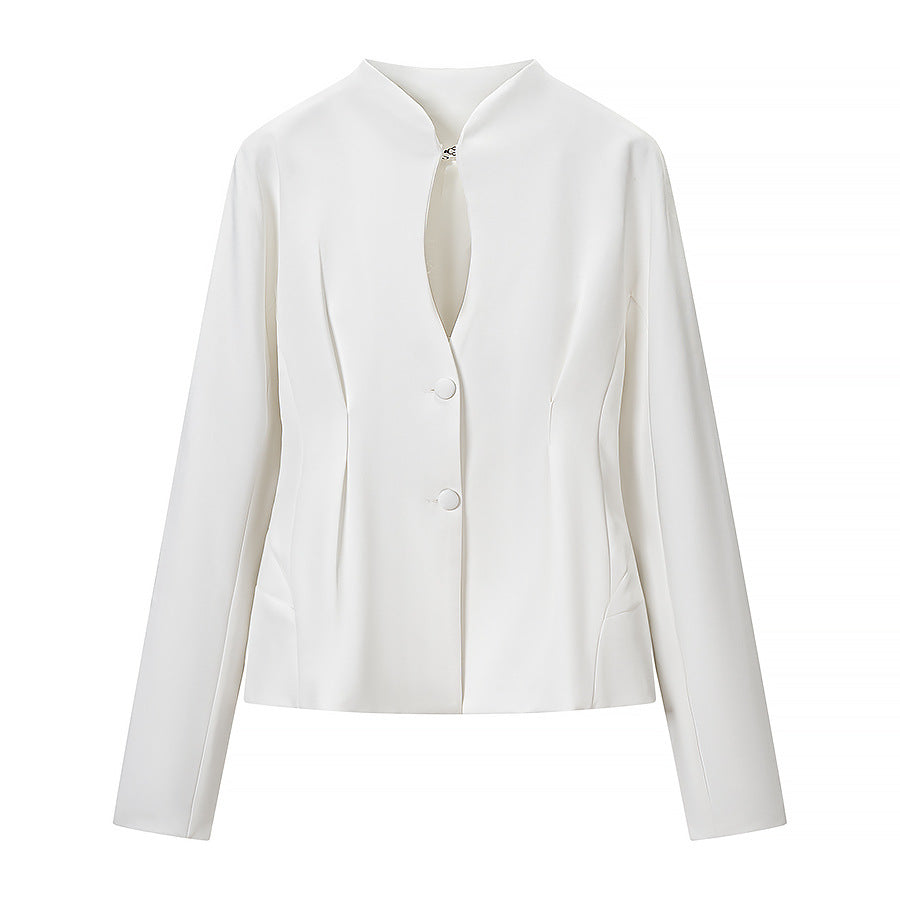 Damen Taillierte kragenlose Blazerjacke mit verdeckter Knopfleiste und figurnahen Abnähern Shop Nory