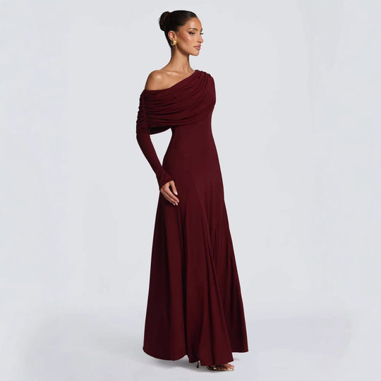 Damen Elegantes Langarm-Maxikleid mit asymmetrischem Drapierungsdetail