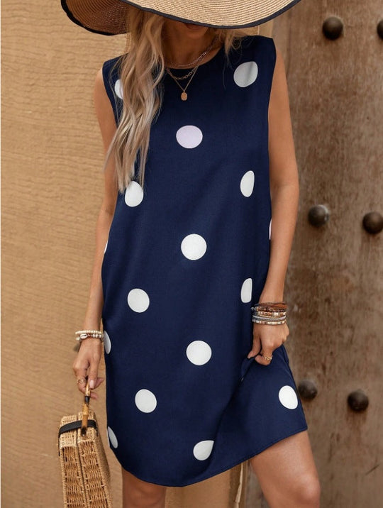 Damen legeres Punkte-Kleid mit schwingendem Schnitt Shopnory