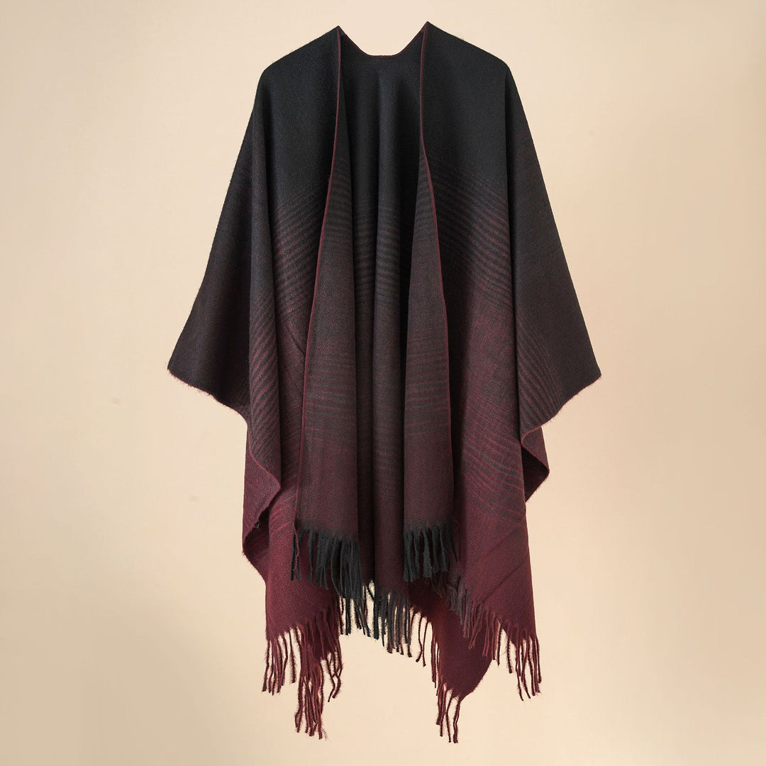 Damen Fransen‑Cape aus Wollmix mit offenem Fall und reversiblem Jacquard Shop Nory
