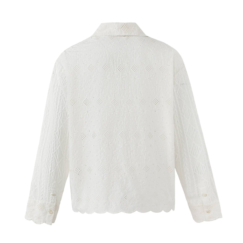 Damen Broderie-Anglaise Overshirt mit Knopfleiste und floraler Lochstickerei Shop Nory