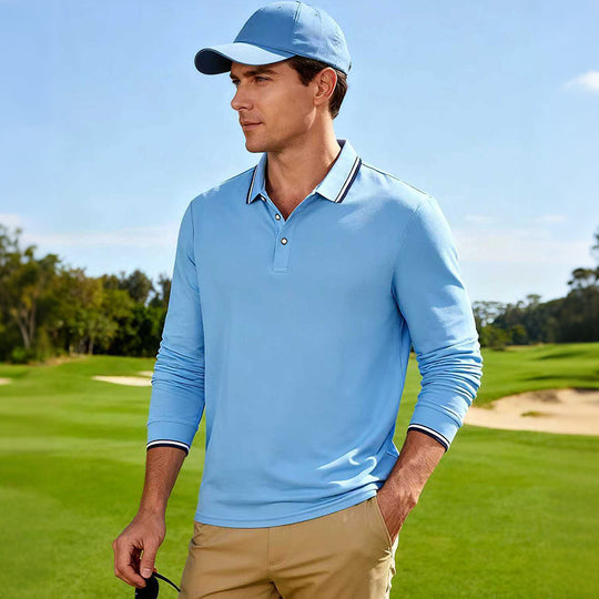 Herren Langärmeliges Performance-Golfpoloshirt mit Kontrastkragen Shop Nory