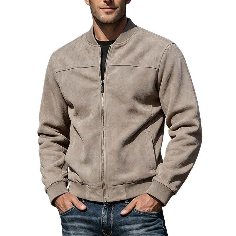 Herren Veloursleder-Optik Bomberjacke mit Reißverschluss und Rippbündchen Shop Nory