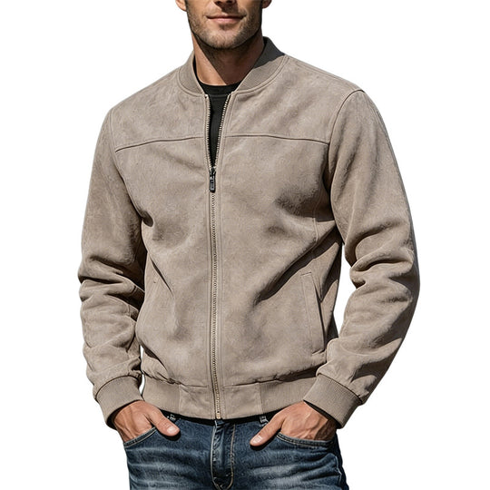 Herren Veloursleder-Optik Bomberjacke mit Reißverschluss und Rippbündchen Shop Nory