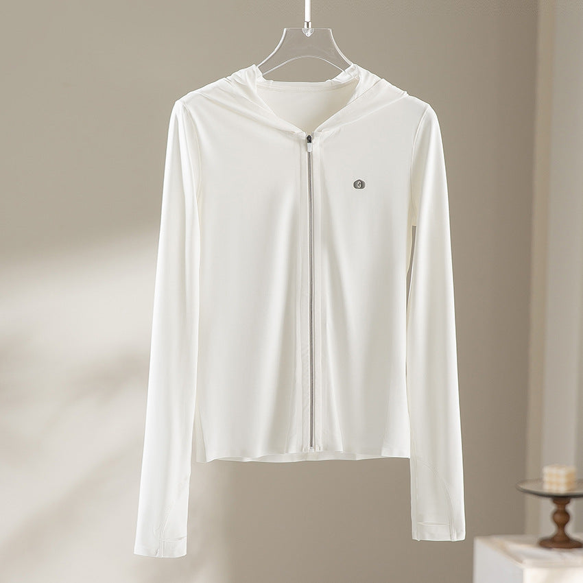 Damen Leichte Kapuzenjacke mit durchgehendem Reißverschluss, Slim‑Fit und Daumenloch Shop Nory