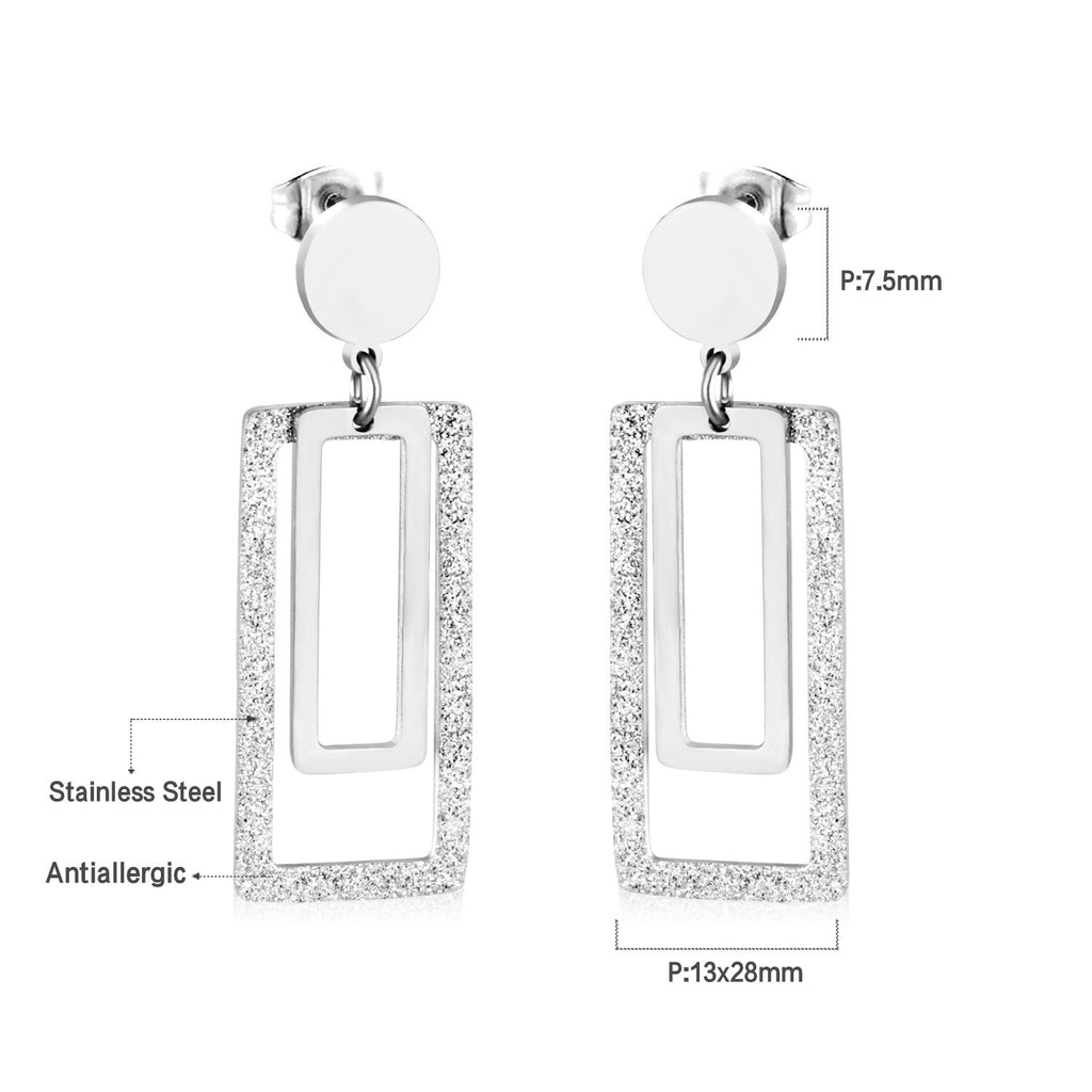 Damen Ohrringe mit elegantem, doppellagigem Rechteckdesign aus Edelstahl und goldplattierter Oberfläche Shop Nory