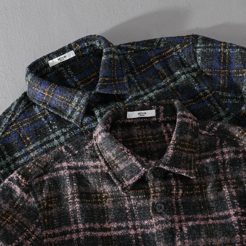 Herren Bouclé-Overshirt im Hemdjackenstil mit Kentkragen und Karomuster Shop Nory