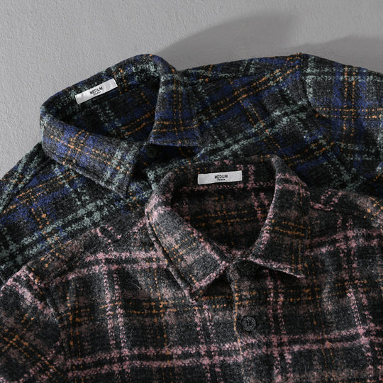 Herren Bouclé-Overshirt im Hemdjackenstil mit Kentkragen und Karomuster Shop Nory