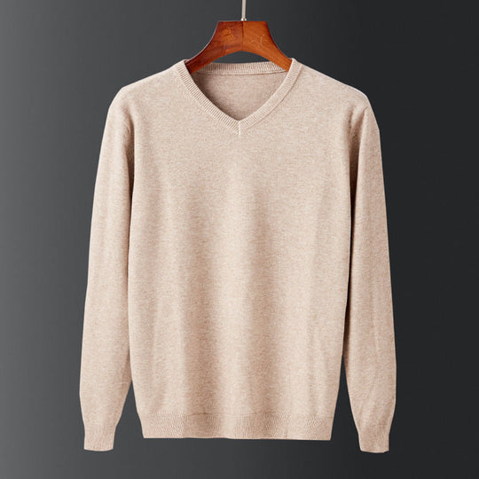 Herren eleganter V-Ausschnitt Pullover aus feiner Wolle