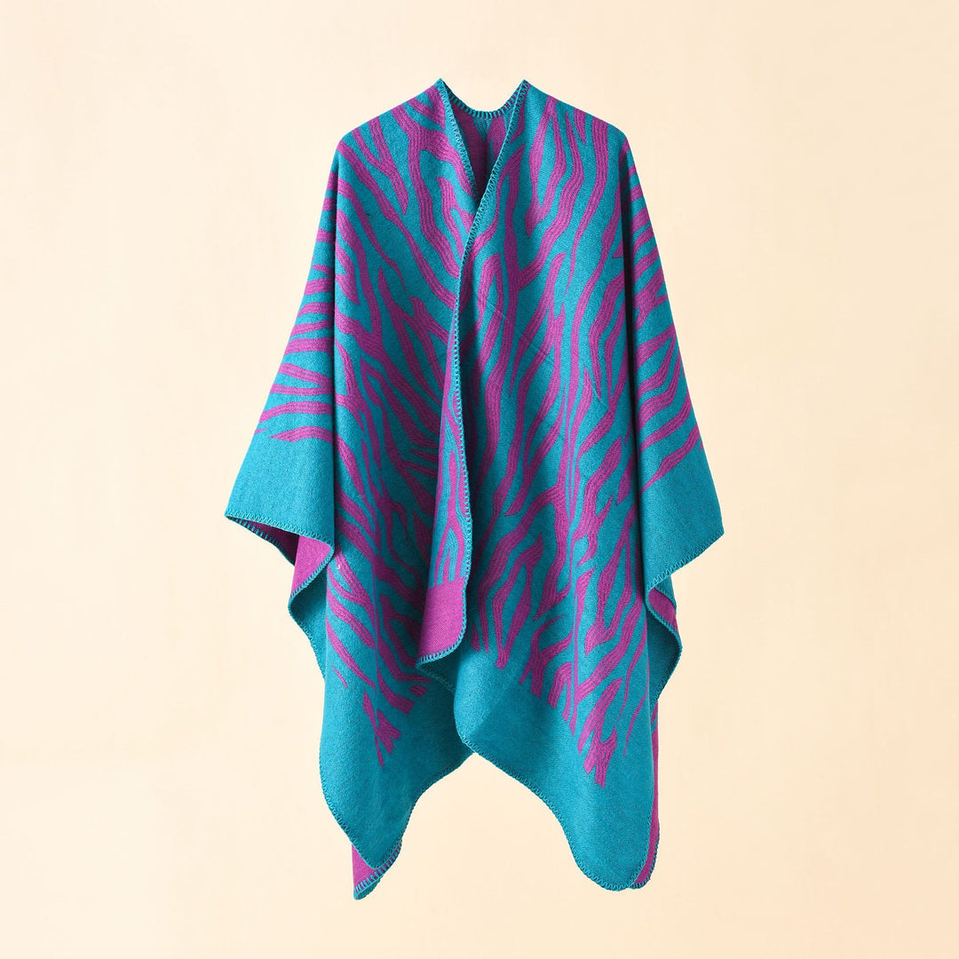 Damen Zebra‑Jacquard Poncho‑Cape im Oversize‑Kimono‑Fall aus weichem Feinstrick Shop Nory