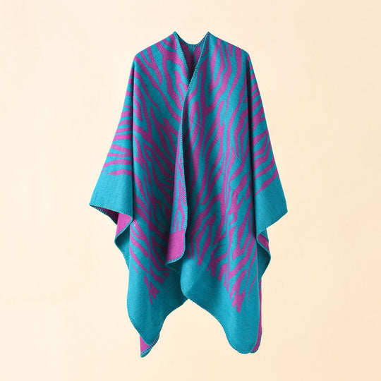 Damen Zebra‑Jacquard Poncho‑Cape im Oversize‑Kimono‑Fall aus weichem Feinstrick Shop Nory