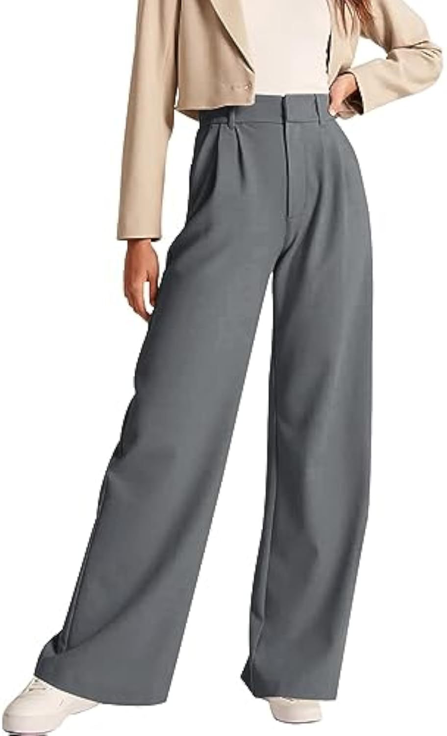 Damen Hochtaillierte Bundfalten-Hose im Palazzo-Stil mit weitem Bein Shop Nory