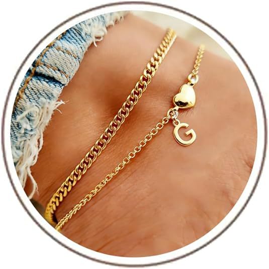 Damen Fußkettchen mit herzförmigem und initialisiertem Anhänger Shop Nory