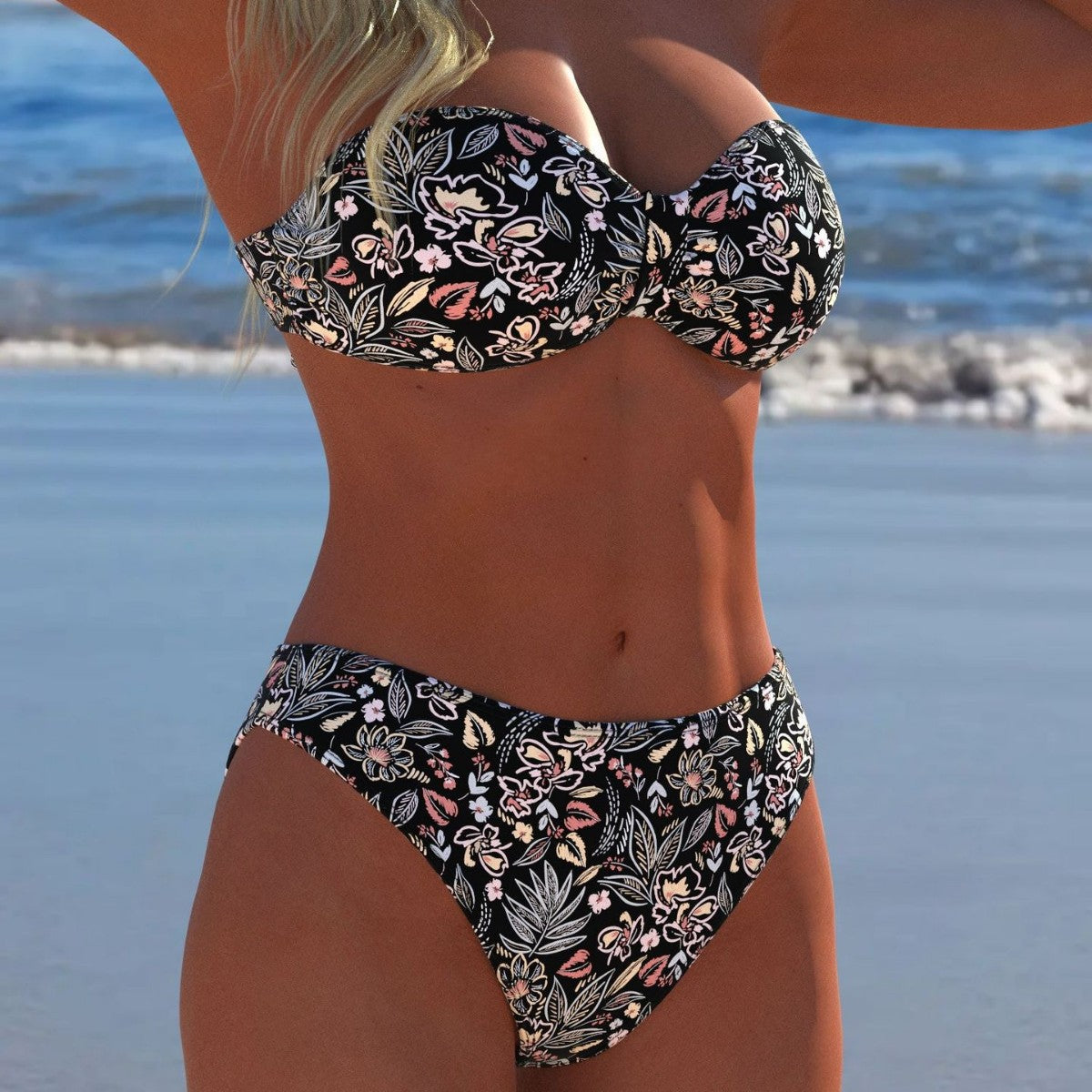 Damen Bikini-Set mit elegantem Strapless-Oberteil und hohem Taillenbund