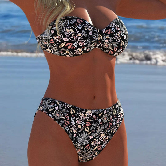 Damen Bikini-Set mit elegantem Strapless-Oberteil und hohem Taillenbund