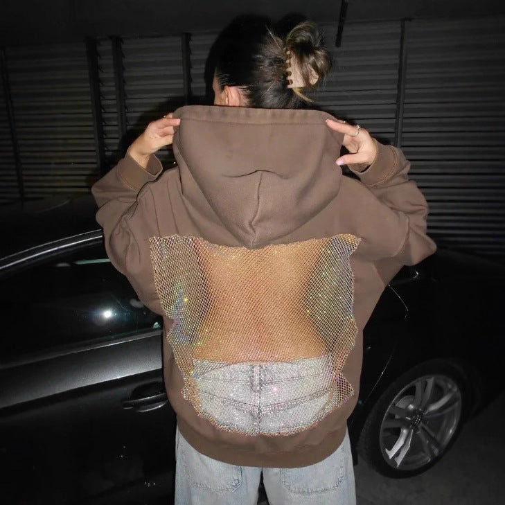 Damen Hoodie mit glitzerndem Mesh-Rückenapplikation Shop Nory