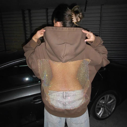 Damen Hoodie mit glitzerndem Mesh-Rückenapplikation Shop Nory