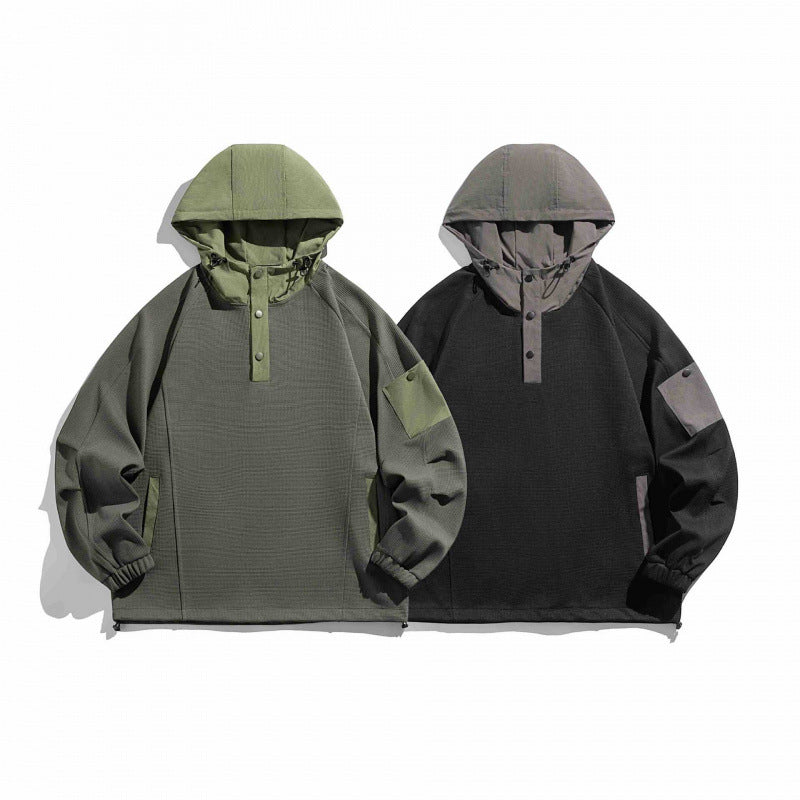 Unisex Technischer Kapuzenpullover im Oversize‑Cut mit Henley‑Knopfleiste, Patchtasche und tunnelzug Shop Nory