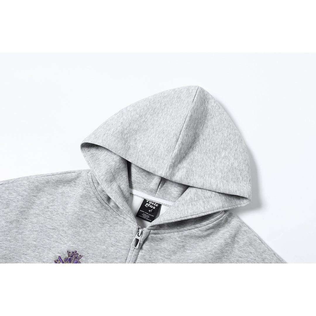 Unisex Kapuzen‑Zipjacke mit gestickten Wappen und Frontprint Shop Nory